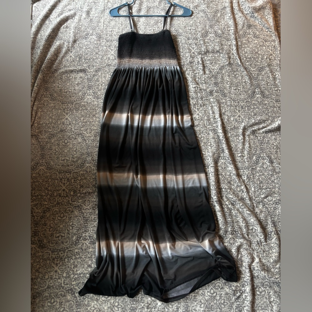 Cristinalove Dark Ombré Blue Striped Stretchy Smocked Maxi Dress - Picture 2 of 8
